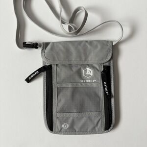 Venture 4th Slim Passport Holder Neck Wallet Pouch RFID Blocking Gray New